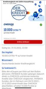 [Payback / Check24 / ggf. personalisiert] Kredit bei Check24 abschließen und 10.000 Punkte (100€) als Cashback