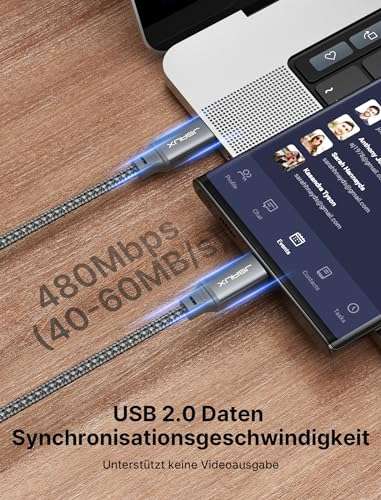 JSAUX USB-C/USB-C Schnellladekabel mit 100W und 3m Länge (Prime / Händler: JS Digital DE)