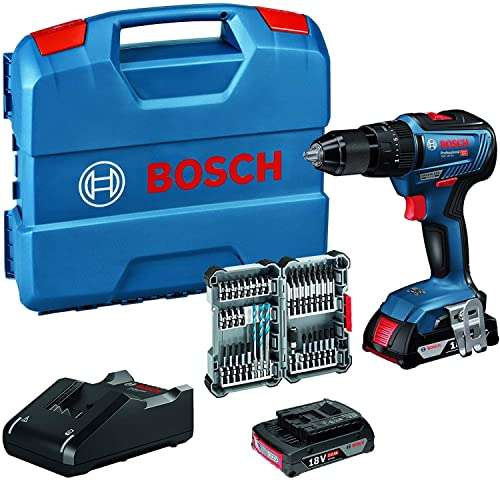 [Amazon] Bosch Professional 18V GSB 18V-55 - inkl. 2x2,0 Ah Akku + Ladegerät, 35tlg. Impact Zubehör Set, in L-Case)