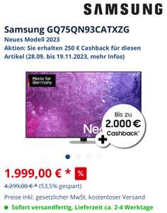 Cashback 1.749.- / Samsung Neo Qled 75 Zoll 2023 QN93C