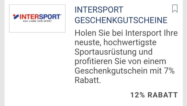[CB] Intersport Geschenkgutscheine mit 12% Rabatt