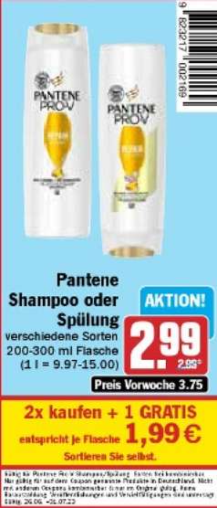 [HIT] 3x Pantene Shampoo oder Spülung für 1,99 € je 300ml-Flasche (Angebot + Coupon) - ab 26.06