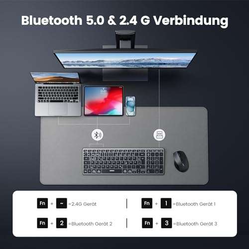 [PRIME] UGREEN Bluetooth Tastatur Kabellos (BT5.0+2.4G), Mit Ziffernblock