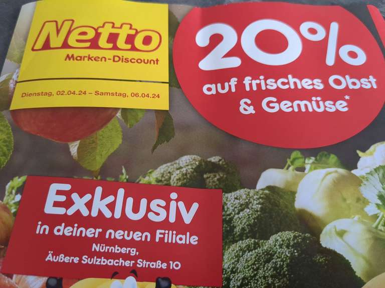 Netto MD 20 % auf Obst und Gemüse ( Lokal Nürnberg)