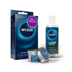 Vorteilspack MY.SIZE Kondome 10er Pack 47-69 mm + MY.SIZE Natural Gleitgel 100ml + MY.SIZE Massagekerze (Spar-Abo Prime)