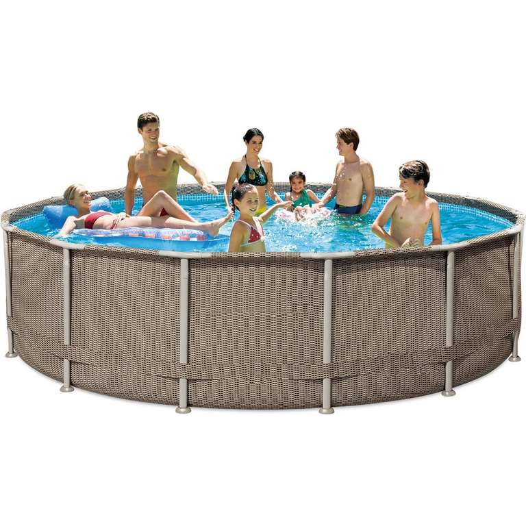 Frame Pool Set (427x107cm) mit Leiter, Plane und Skimmer * Rattan Optik Braun Summer Fun