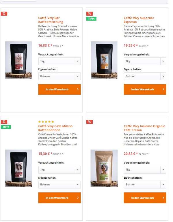 Privat Rösterei Kaffee Angebote 15% Rabatt (versch. Sorten) z. B. 1 KG Espresso 15,30 €