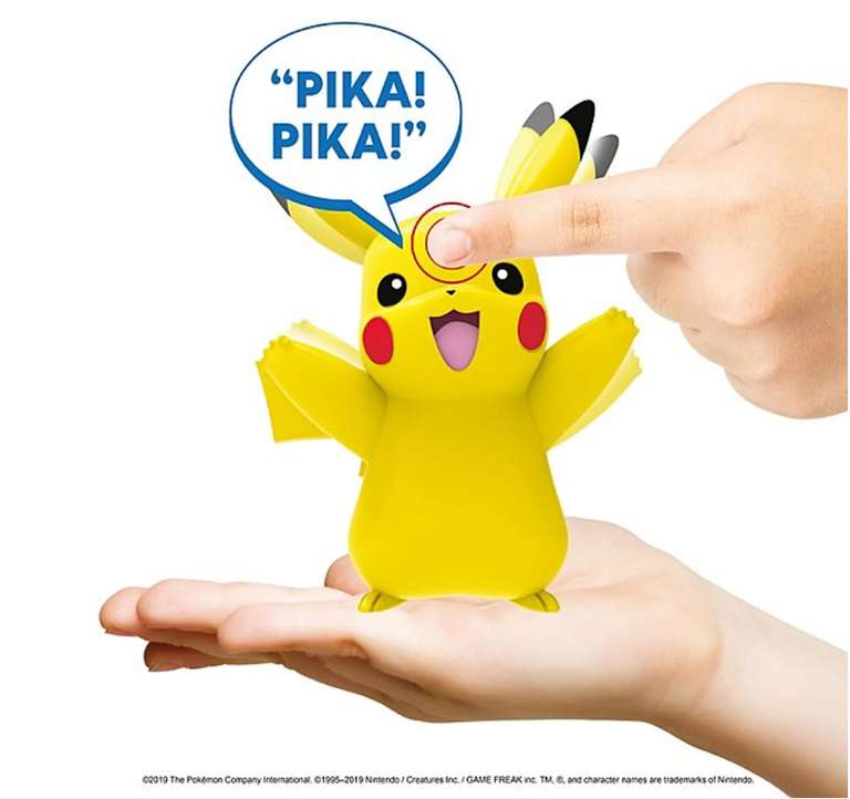 BANDAI Pokemon Deluxe Feature Figure | Interaktive Pikachu Figur mit Sound | 10 cm | Ohren und Arme bewegen sich [Prime]