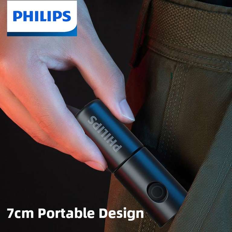 Philips neue 7 cm LED wiederaufladbare Mini-Taschenlampe, 7 Beleuchtungsmodi für Wandern und Reisen, Selbstverteidigung