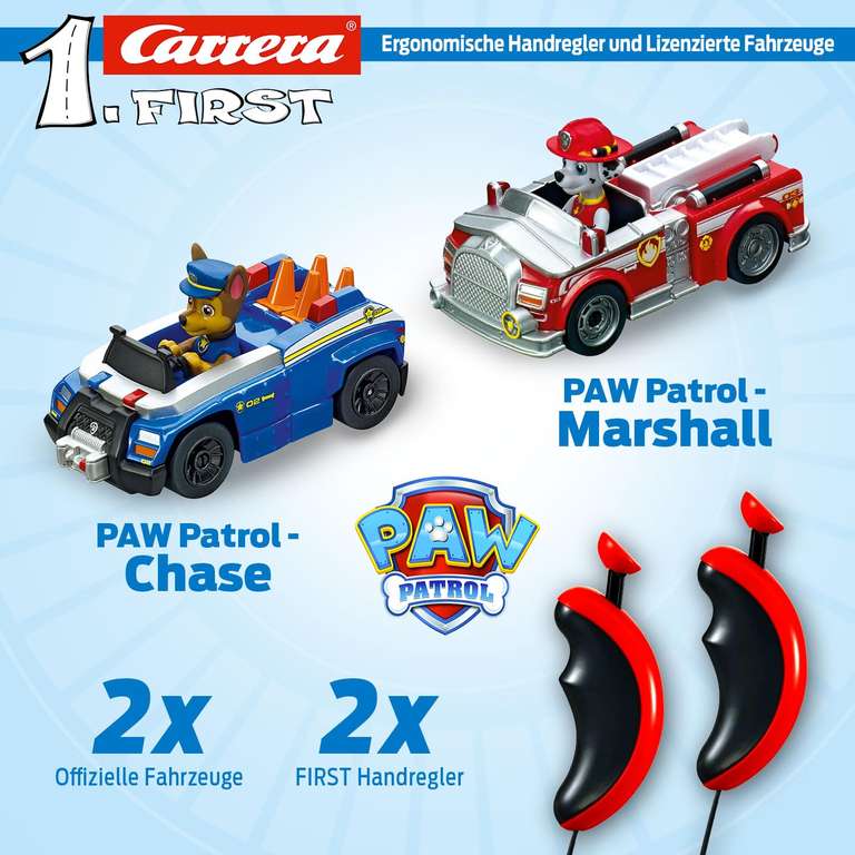 PAW Patrol Carrera First Rennbahnset | Chase & Marshall | 2,4m Strecke | Ab 3 Jahren | Batteriebetrieben (Prime)