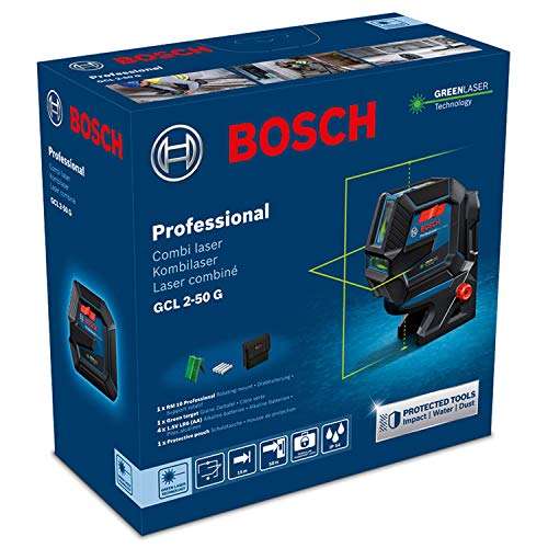 Bosch Professional Kreuzlinienlaser GCL 2-50 G (grüner Laser, Innenbereich, Halterung RM 10, Stativ BT 150 für 198€ [Amazon]