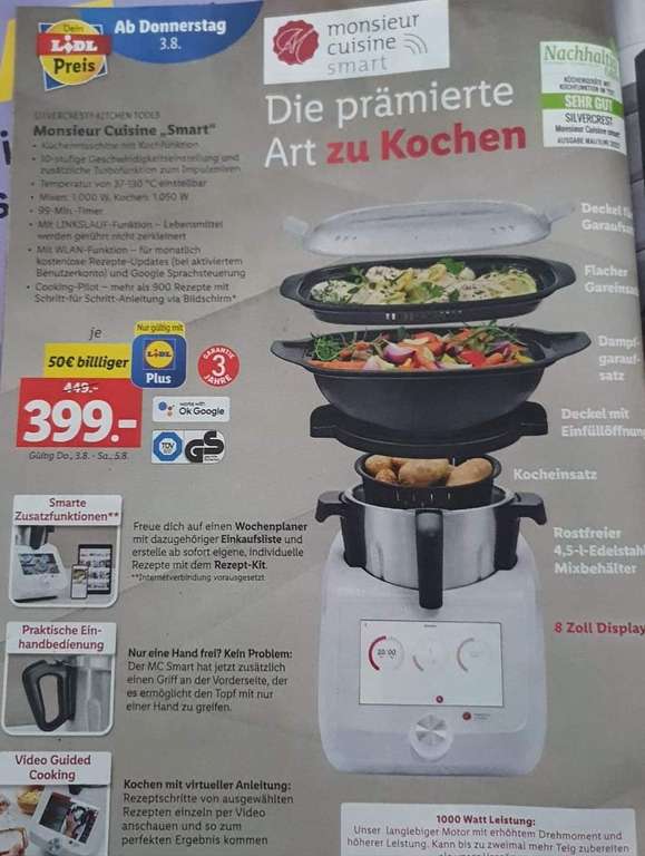 SILVERCREST Monsieur Cuisine Smart SKMS 1200 Monsieur Cuisine SMART Küchenmaschine für 399€ statt 499 [LIDL PLUS] (Österreich)