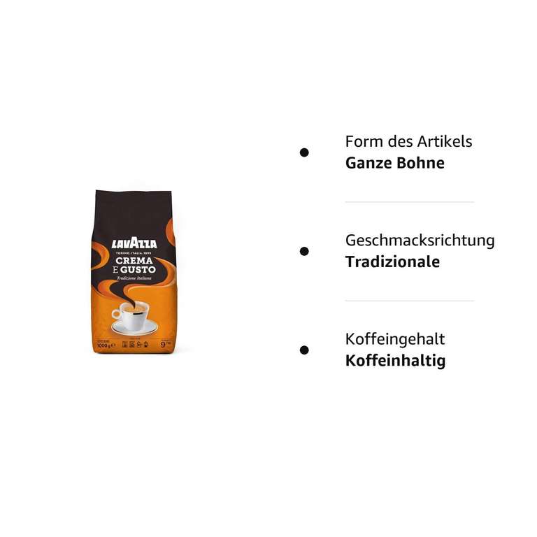 1 Kg Lavazza, Crema e Gusto Tradizione Italiana, Geröstete Kaffeebohnen, mit Würzigen Aromatischen Noten (Spar-Abo Prime)