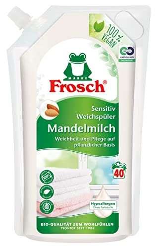 Frosch Mandelmilch Sensitiv-Weichspüler oder Sensitiv-Weichspüler Baumwollblüte, weiche Wäsche & Pflege 40 WL, 1000ml (Spar-Abo Prime)