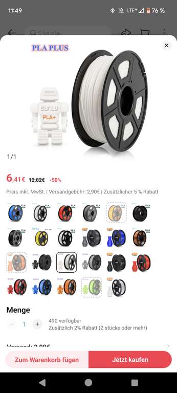 Sunlu PLA, PLA Plus und Petg 3D Druck Filament für unter 10€/kg