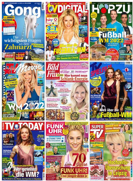 17 TV Zeitschriften Abos mit Prämien & Rabatten, z.B. TV Digital XXL für 65,20€ mit 50 € BestChoice // TV Movie,TV Spielfilm,Hörzu,Gong