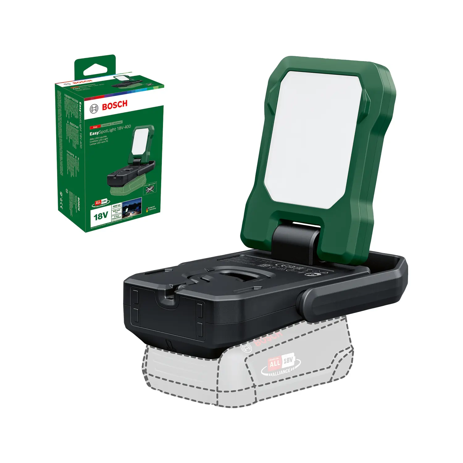 Bosch Akku-LED-Leuchte EasySpotLight 18V-400 Solo + gratis Starterset mit 2,5 Ah Akku und Ladegerät -Lokal