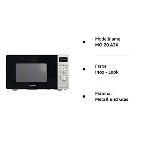 Gorenje MO 20 A3X Mikrowelle/ AquaClean/ TouchControl/ SmartDisplay/Auftaufunktion/ 11 Automatikprogramme/ 5 Leistungsstufen/ 20l/ 800 W