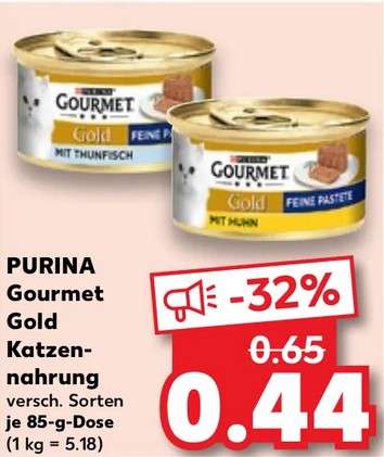 Kaufland OFFLINE Purina Gourmet Gold Katzennahrung für 44 Ct statt 65 Ct / 85-g-Dose ab 10.08.23