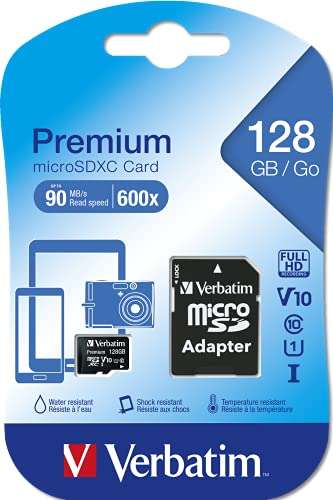 Verbatim Premium 600x R90 microSDXC 128GB Kit, UHS-I U1, Class 10 (Prime)