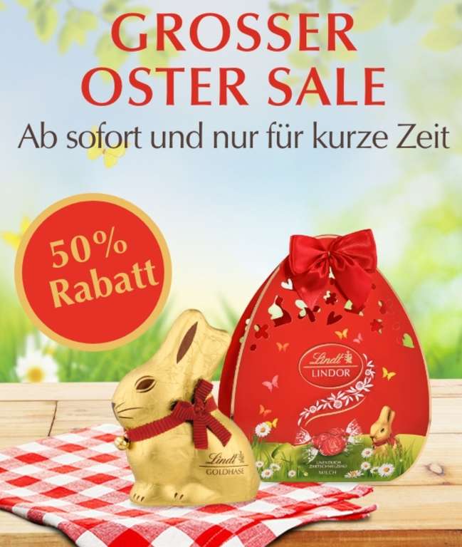 50% beim Lindt Oster-Sale, z.B. Eier-Mischung, 288g 3,75€ anstatt 7,49€, VSK-frei ab 25€