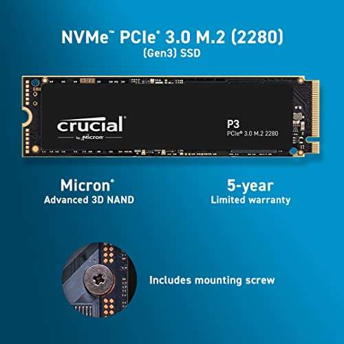 4TB Crucial P3 SSD M.2 2280 PCIe 3.0 x4 3D-NAND QLC (CT4000P3SSD8)