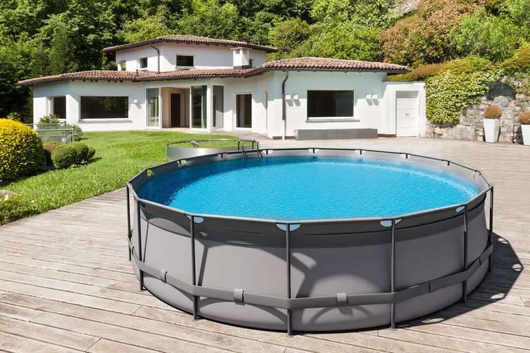 OUTTECH Premium Pool, grau, Stahl/PVC, Ø 610 x 132 cm, Sandwich-PVC und viel Zubehör, rund