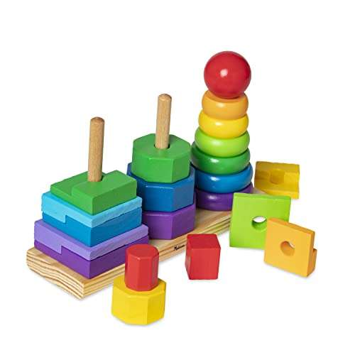 Melissa & Doug Geometrischer Stapler, Lernspielzeug, Holzspielzeug mit Formen ab 2 Jahren (prime)