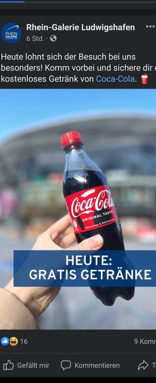 Gratis cola 0.5 Liter @ rhein galerie ludwigshafen