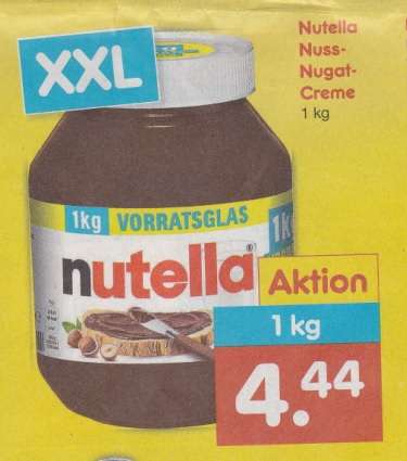 Ferrero „nutella“ Nuss-Nugat-Creme 1 Kilogramm Glas XXL ab 28.11.2022 bei Netto Marken-Discount