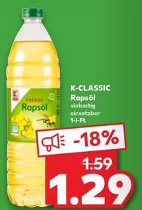 Kaufland (OFFLINE) K-Classic RAPSÖL 1,29 € / 1 Liter Flasche Mo-Mi Angebot am 17.7.23 - 19.7.23