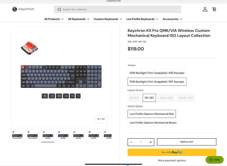 (Verfügbarkeit) Keychron K5 Pro mit 100% Layout DE-ISO mit ABS- oder PBT-Keycaps -nur über die englische Seite!