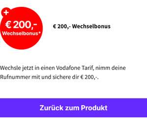 200€ Wechselbonus bei Rufnummermitnahme zu Vodafone bis 30.6.2024