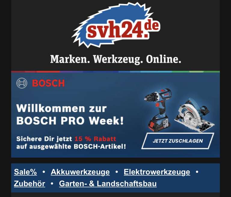 SVH24 15% auf ausgewählte Bosch Pro Geräte (z.B. GDS 18V-1050 H für 178,49)