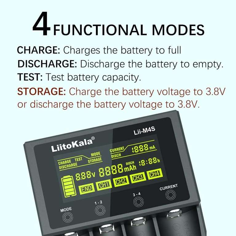 [Aliexpress] LiitoKala Lii-M4S Akku / Batterie Ladegerät (mit LCD Display - Test der Batteriekapazität) [personalisiert]