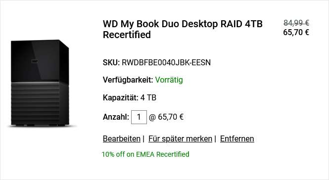 (Rezertifiziert) My Book Duo 4TB €65,70 - WD Elements 6TB €72,90 - WD My Book 10TB €150,30 / 4TB €59,40 / 3TB €50,40