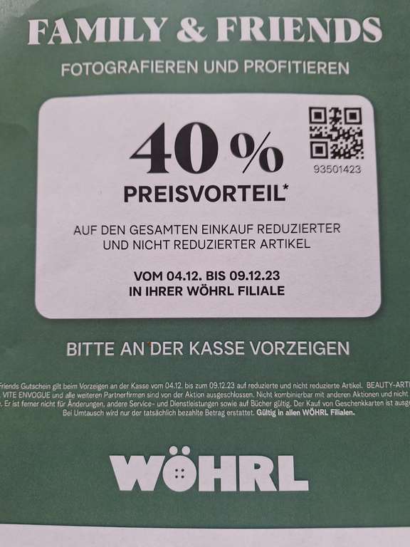 Offline 40% Rabatt bei Wöhrl bis 09.12.2023
