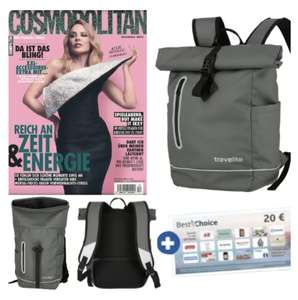 Travelite " Basics Rollup Backpack", grau, 48 cm (i.W.v. 25,55 €) + 20 € BestChoice-Gutschein + Cosmopolitan Abo (6 Monate) für 23,75 €