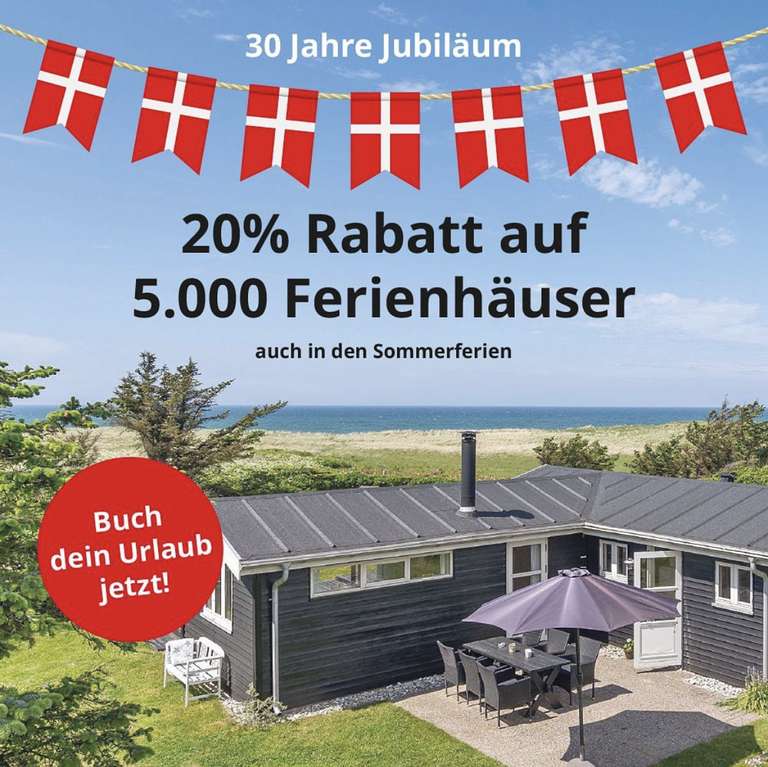 20% Rabatt auf 5.000 Ferienhäuser in Dänemark auf fejo.dk