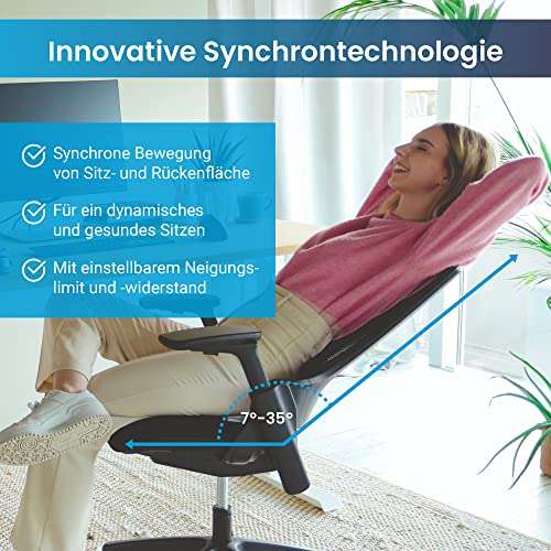 Ergotopia NextBack | Ergonomischer Bürostuhl gegen Rückenschmerzen | Mit integrierter Lordosenstütze