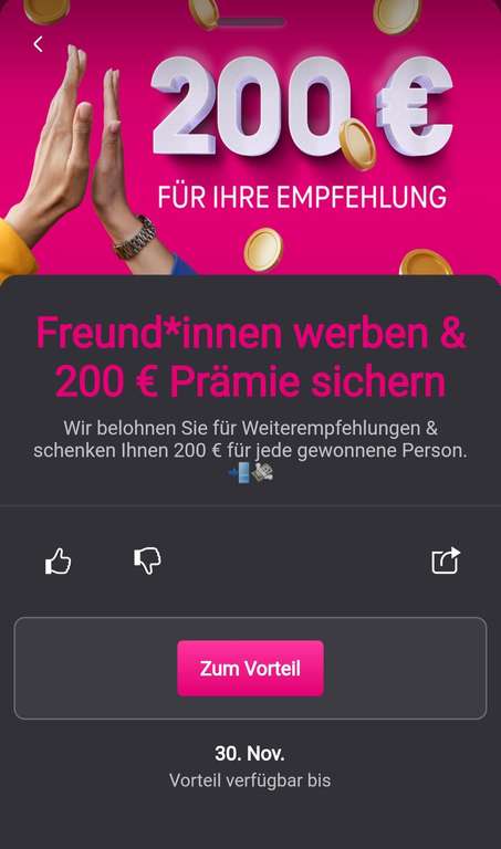 [Telekom/ Magenta Moments] 200€ Prämie Freunde werben / KWK Aktion, gültig für alle Mobilfunk-Tarife