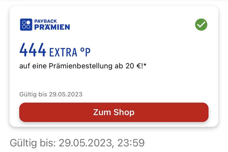 444 Extra-Payback-Punkte auf Prämienbestellung ab 20€, z.B. Wunschgutschein 25€ (personalisiert)