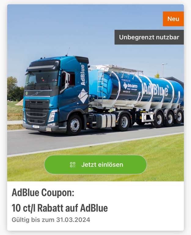 [REGIONAL - NORDDEUTSCHLAND] 10 ct/l Rabatt auf AdBlue an team Tankstellen
