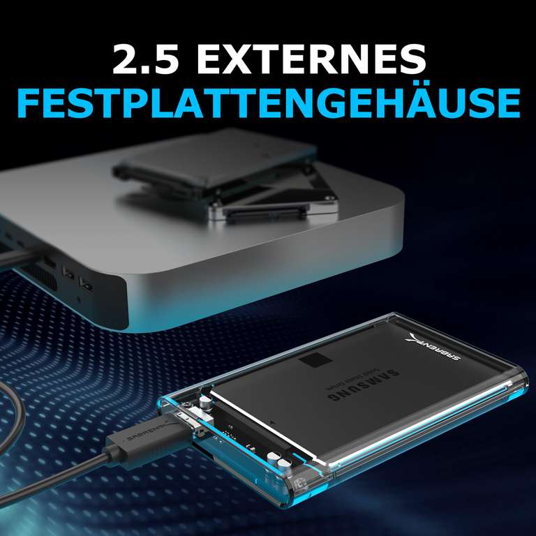 [Prime] Sabrent EC-OCUB transparentes Festplattengehäuse | für 2.5" HDDs / SATA SSDs bis 9.5mm | USB 3.2 Gen 1 (max. 5 Gbit/s) | werkzeuglos
