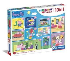 10 Stück Peppa Pig-Kinderpuzzle Clementoni 20271 Supercolor 10 in 1 - 3 x 18 Teile, 4 x 30, 2 x 48 und 1 x 60 Teile, Ab 4 Jahren (Prime)