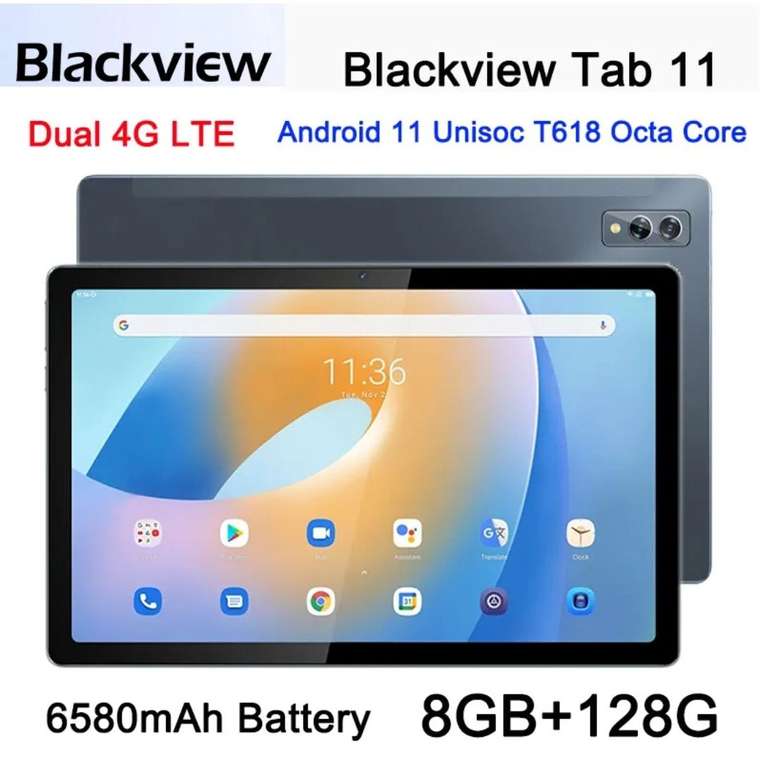 Blackview Tab 11 Tablet 10,36" 8GB+128GB 6580mAh 2K Dual SIM LTE WiFi, Unisoc Tiger T618 Octa-Core, Widevine Level 1, 3 Farben (refurbished)