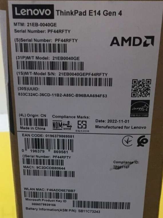 Lenovo Thinkpad E14 Gen4 AMD Ryzen 5 5625U 16GB 512GB SSD FHD W11Pro OVP+ NEU (zu Testzwecken ausgepackt)