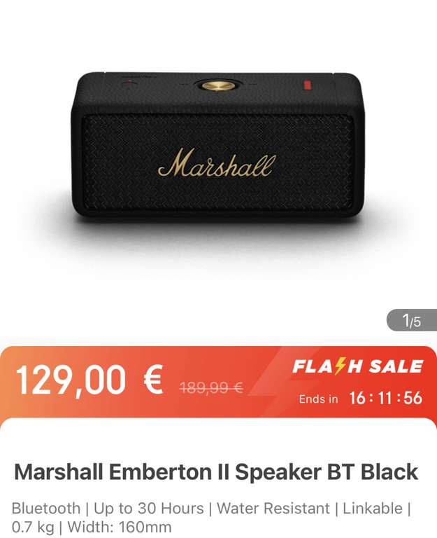 Marshall Emberton II Black für 114,99€ für Neukunden