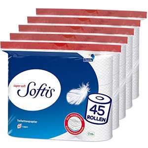 [Prime Spar-Abo] Softis 4-lagiges Toilettenpapier, 45 Rollen-Packung (5 x 9 Einzelpackungen), 100 Blatt pro Rolle