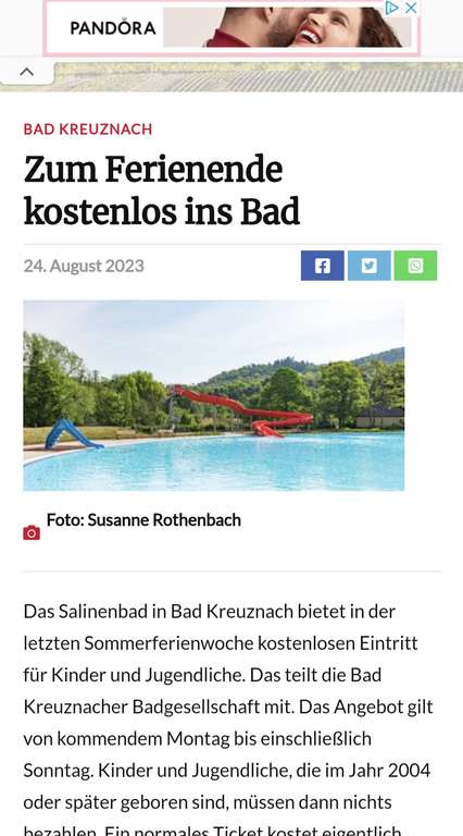 Bad Kreuznach: Kinder und Jugendliche kommen in der letzten Sommerferienwoche kostenlos ins Salinenbad